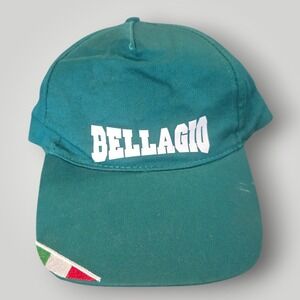 VTG Bellagio Italy Green Strapback Hat West Cap W158 Italian Flag Brim 1990s GUC